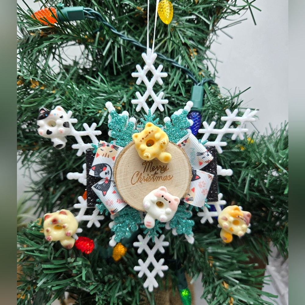Many Donut Cats Merry Christmas Cat Lady Ornament Snowflake Cat Kitty Holiday